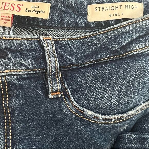 Guess Girly High Rise Waist Straight Ankle Denim Jean Leather Patch 29 x 27.5” - Picture 13 of 14